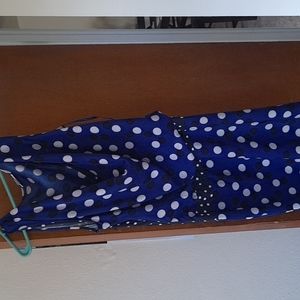 New York &com Sleeveless  royal cowl neck dress  with  white/  navy  polka-dots